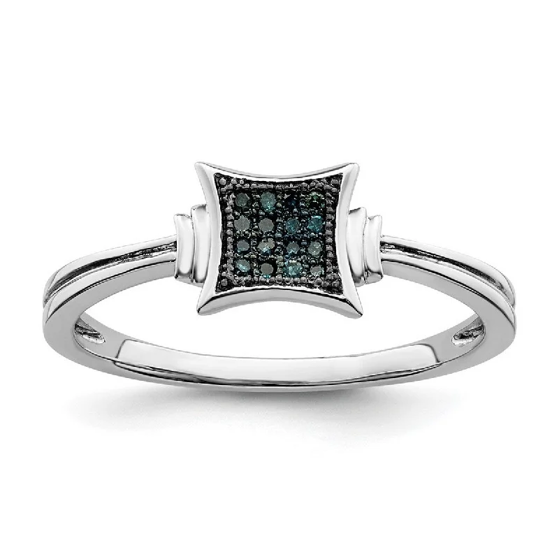 Smooth-cut ring-Curata 925 Sterling Silver Open back With White Blue Diamonds Square Ring