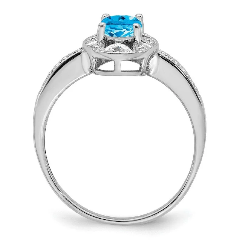 Etched nickel ring-Curata 925 Sterling Silver Oval Diamond and Blue Topaz Ring