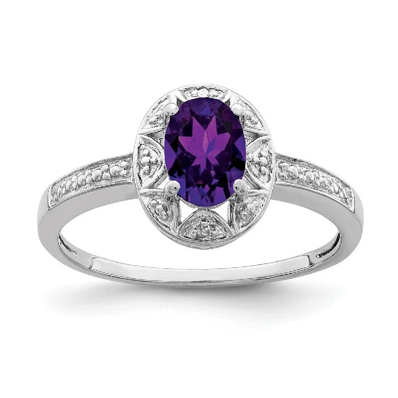 Orbit design ring-Curata 925 Sterling Silver Oval Polished Diamond and Amethyst Ring