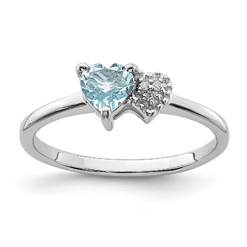 Cultural grooved ring-Curata 925 Sterling Silver Polished Aquamarine and Diamond Ring