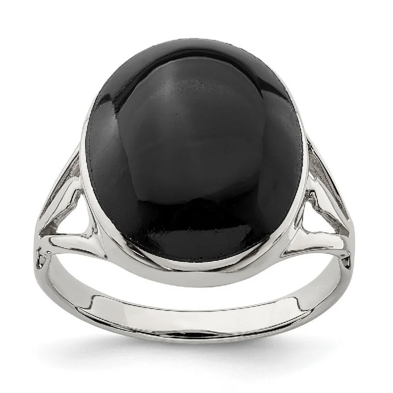 Orbit design ring-Curata 925 Sterling Silver Polished Black Simulated Onyx Oval Cut Ring