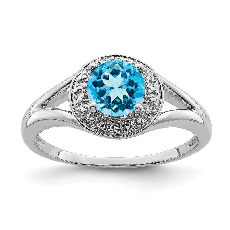 Drifting stone ring-Curata 925 Sterling Silver Polished Diamond and Blue Topaz Ring