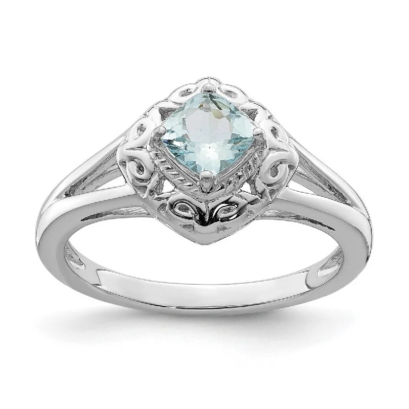 Split crystal ring-Curata 925 Sterling Silver Polished Open back Aquamarine Square Ring