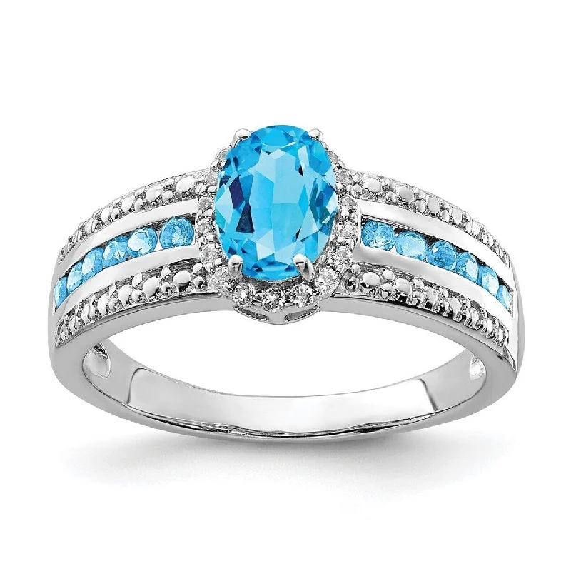 Subtle rim ring-Curata 925 Sterling Silver Polished Open back Blue and White Topaz Ring