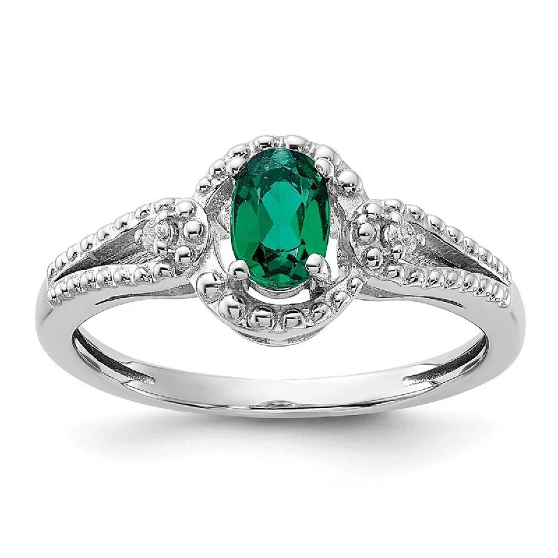 Slotted design ring-Curata 925 Sterling Silver Polished Open back Created Emerald and Diamond Ring