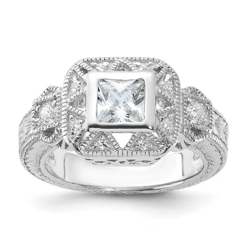 Carved initial ring-Curata 925 Sterling Silver Polished Open back CZ Cubic Zirconia Simulated Diamond Ring