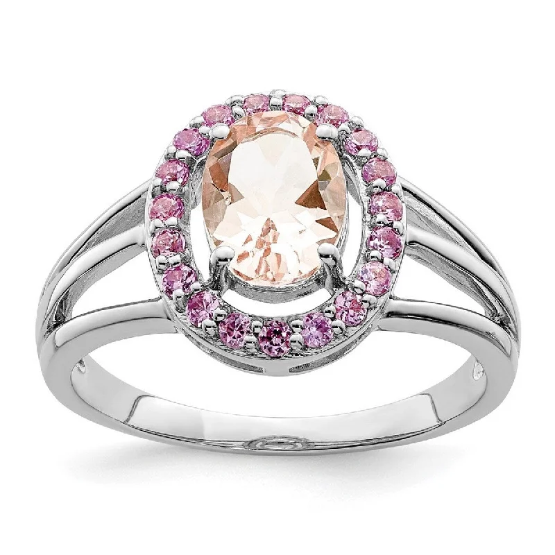 Bent gem ring-Curata 925 Sterling Silver Polished Open back Morganite and Pink Sapphire Oval Ring