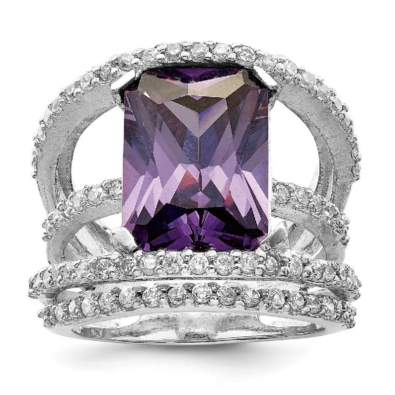 Shadow moon ring-Curata 925 Sterling Silver Polished Open back Purple and Clear CZ Cubic Zirconia Simulated Diamond Ring