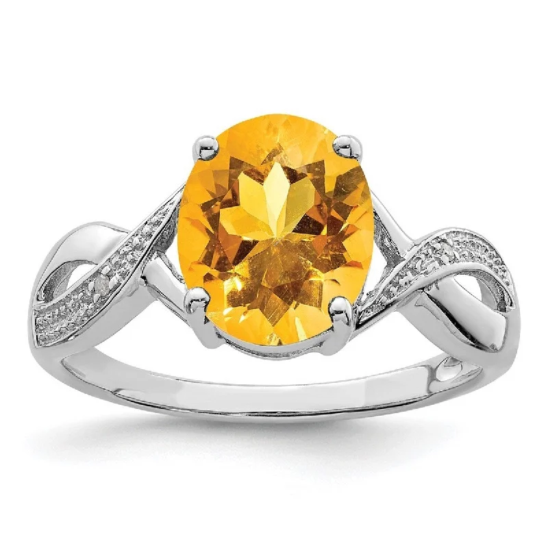 Sparkling silver ring-Curata 925 Sterling Silver Polished Open back Rhodium Citrine and Diamond Ring