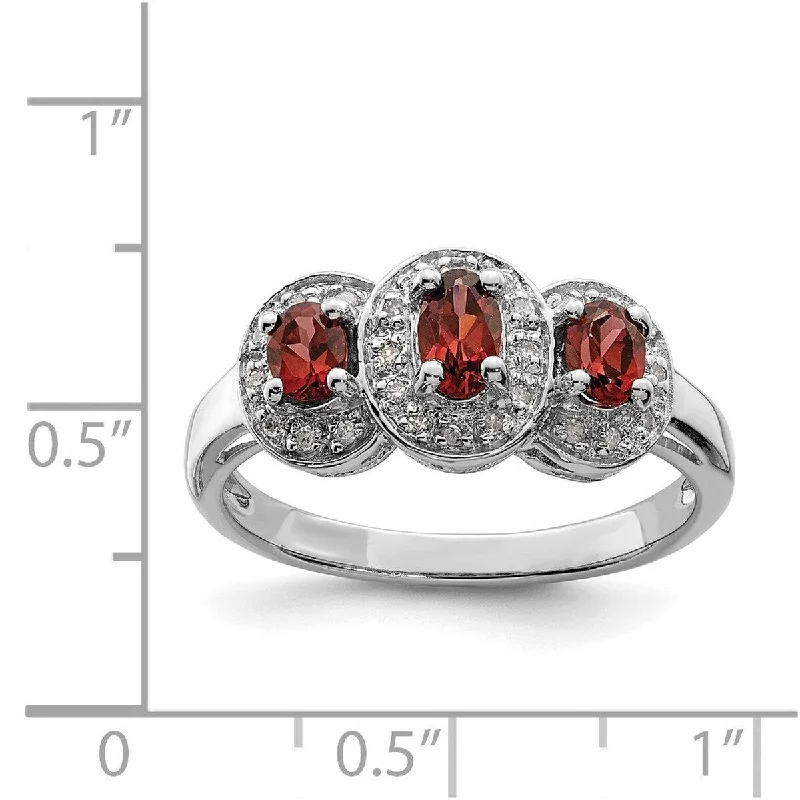 Radiant quartz ring-Curata 925 Sterling Silver Polished Open back Rhodium Garnet and Diamond Ring