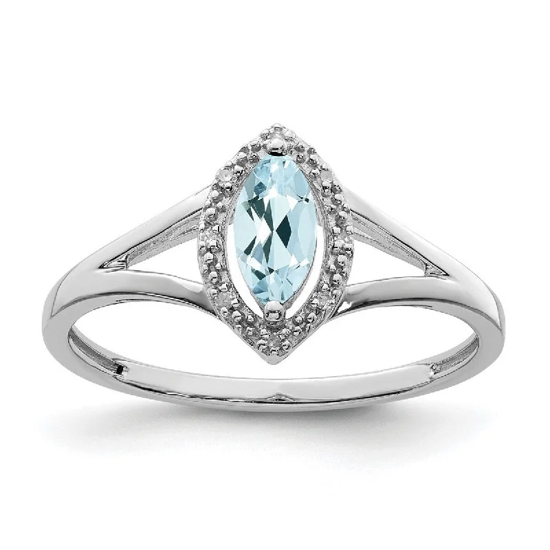 Sharp gem ring-Curata 925 Sterling Silver Polished Open back Rhodium Plated Diamond and Aquamarine Marquise Ring