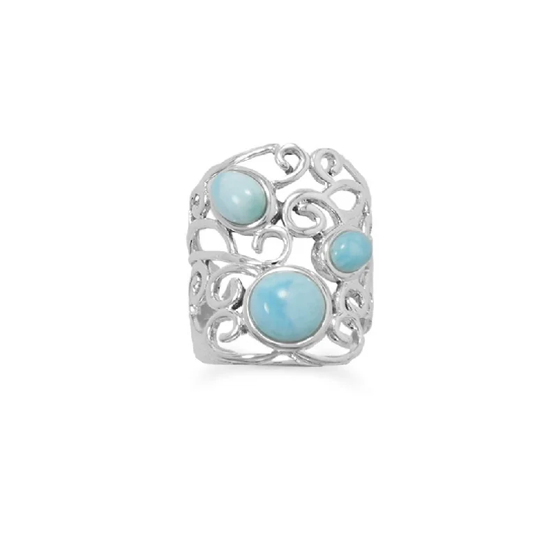 Sparkling silver ring-Curata 925 Sterling Silver Polished Ornate Larimar Ring