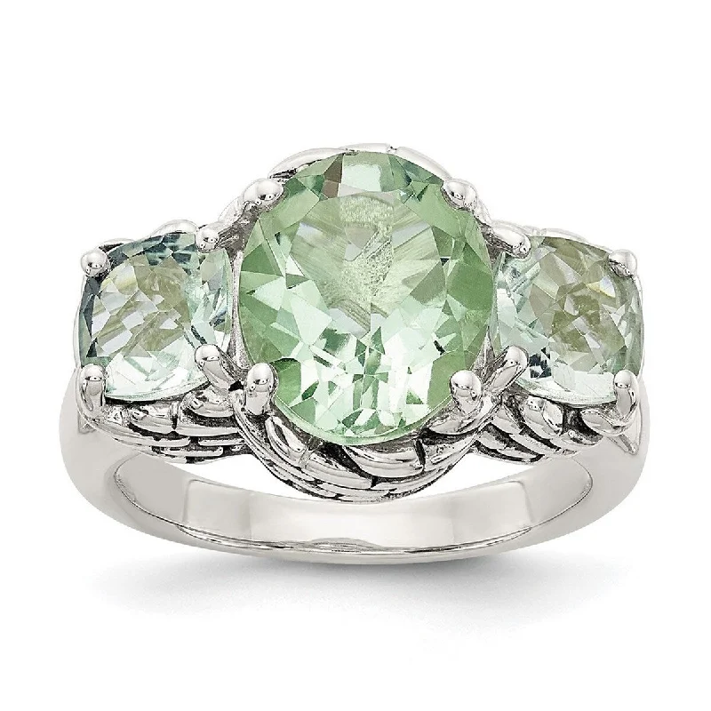 Soft silver ring-Curata 925 Sterling Silver Polished Prong set Green Amethyst Ring