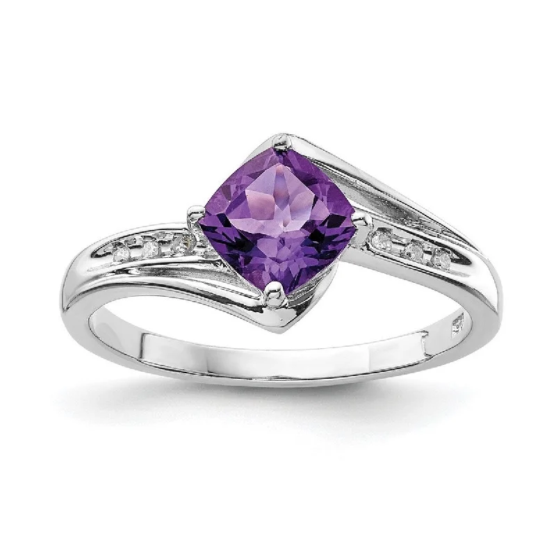 Cool topaz ring-Curata 925 Sterling Silver Polished Prong set Open back Rhodium Plated Diamond and Amethyst Square Ring