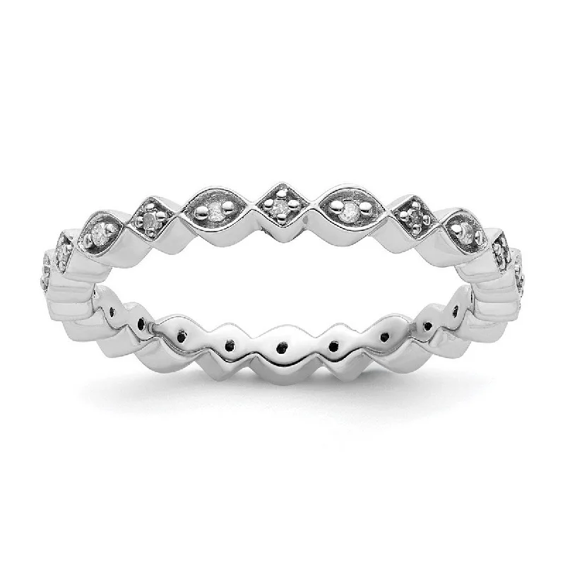 Glinting crystal ring-Curata 925 Sterling Silver Polished Prong set Patterned Stackable Expressions Diamond Ring