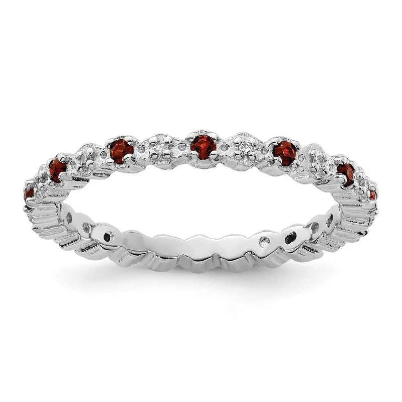 Diverse gem ring-Curata 925 Sterling Silver Polished Prong set Stackable Expressions Garnet and Diamond Ring