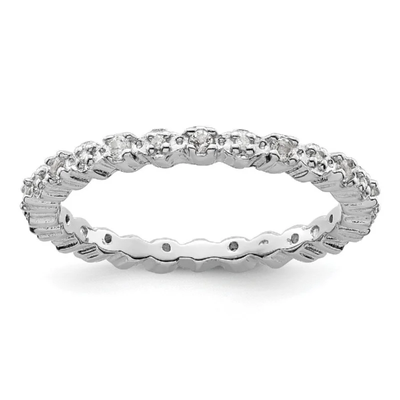 Halo-effect ring-Curata 925 Sterling Silver Polished Prong set Stackable Expressions White Topaz and Diamond Ring