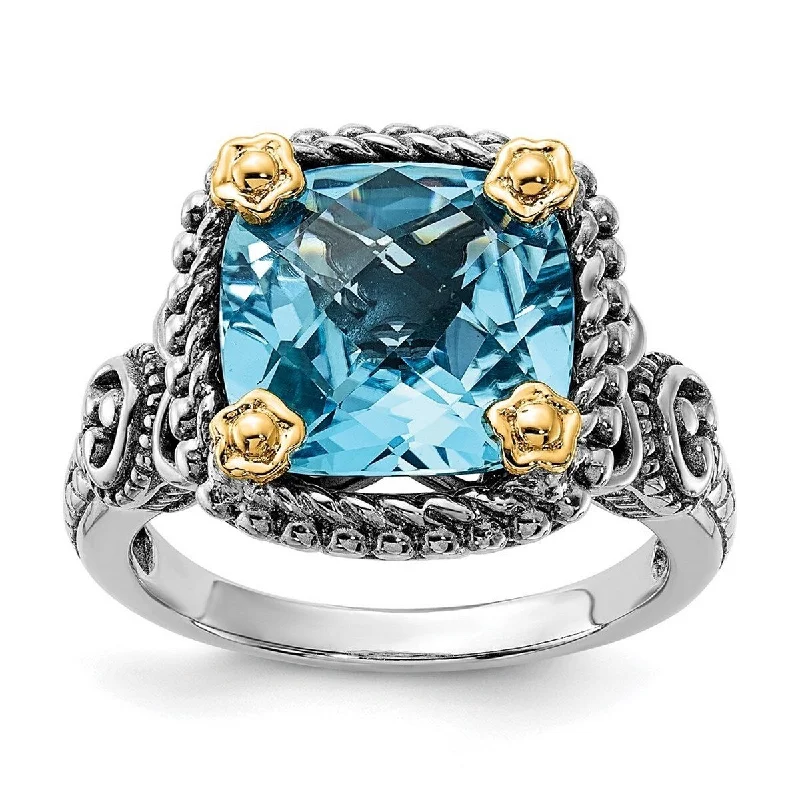 Solar glow ring-Curata 925 Sterling Silver Polished Prong set With 14k 4.50Swiss Blue Topaz Ring