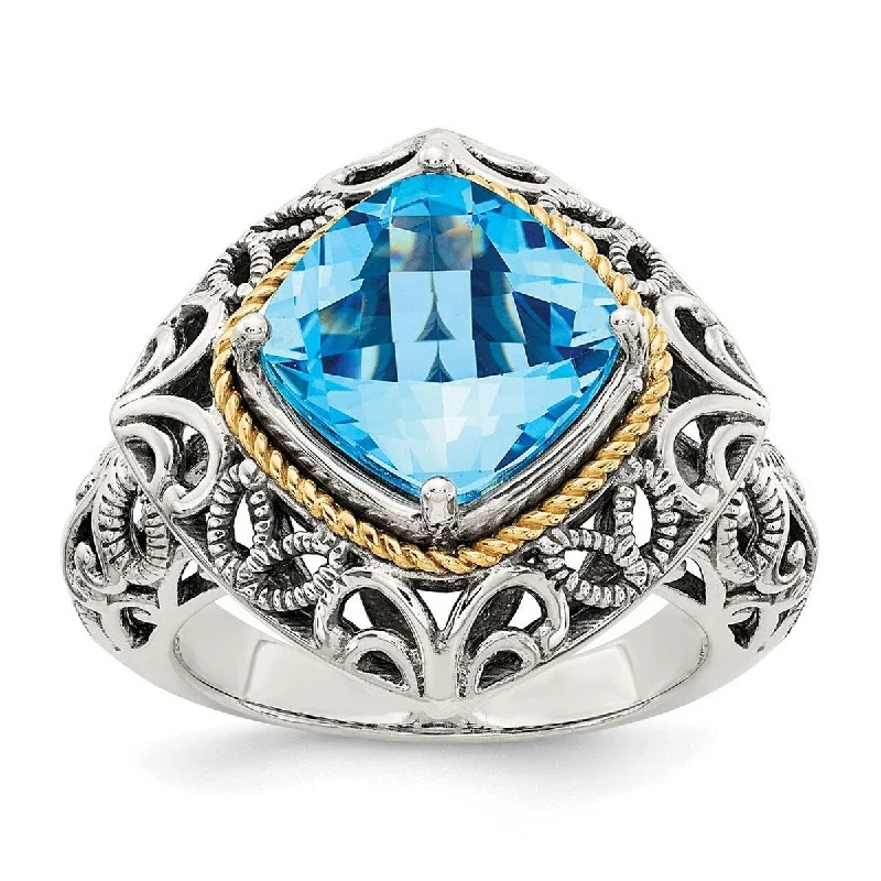 Furrowed pattern ring-Curata 925 Sterling Silver Polished Prong set With 14k Blue Topaz Ring