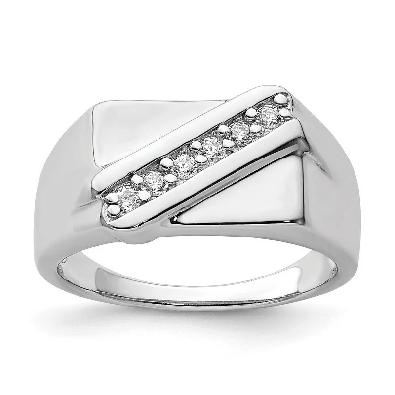 Slim-band ring-Curata 925 Sterling Silver Polished Rhodium Plated Fancy CZ Cubic Zirconia Simulated Diamond Ring