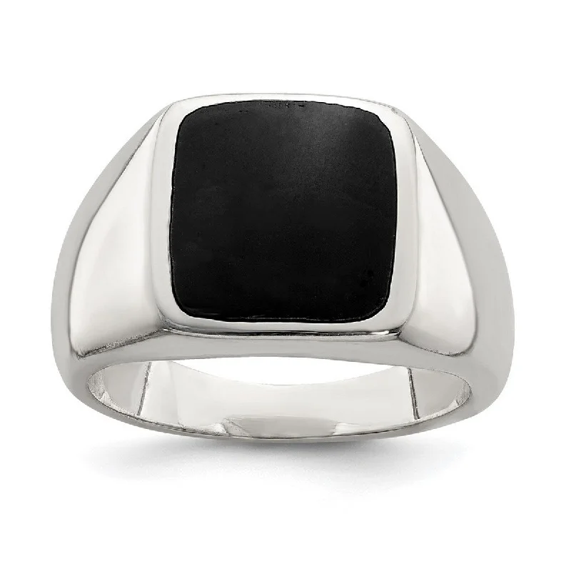 Sharp gem ring-Curata 925 Sterling Silver Polished Solid Back Simulated Onyx Ring