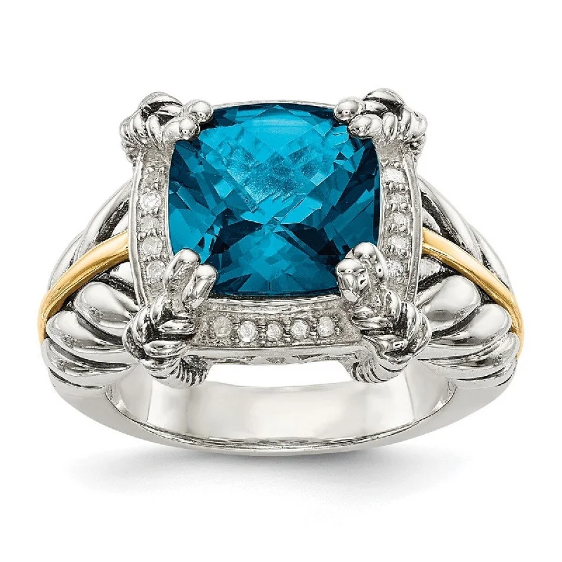 Surging wave ring-Curata 925 Sterling Silver Polished With 14k London Blue Topaz W Diamond Ring