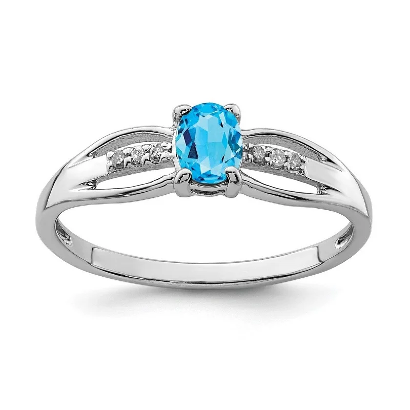 Layered birthstone ring-Curata 925 Sterling Silver Rhod Plated Diamond Light Swiss Blue Topaz Ring