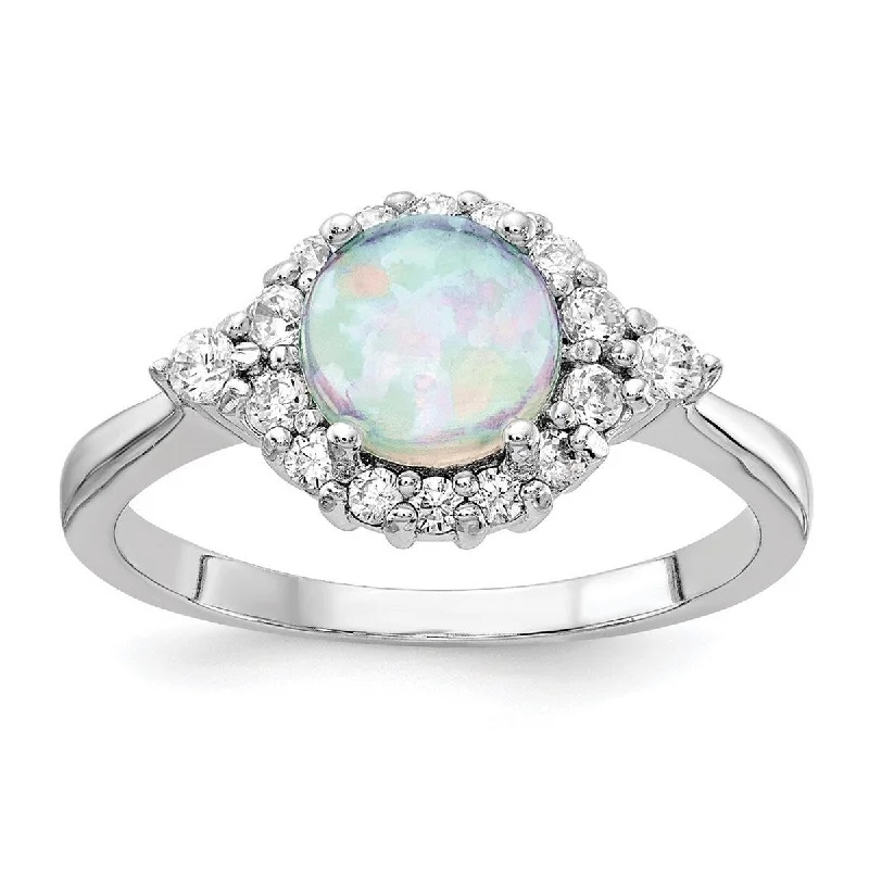 Dusk-cut ring-Curata 925 Sterling Silver Simulated Opal and Cubic Zirconia Ring