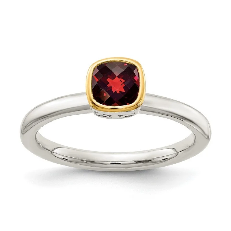 Matte quartzite ring-Curata 925 Sterling Silver With 14k Accent Garnet Ring