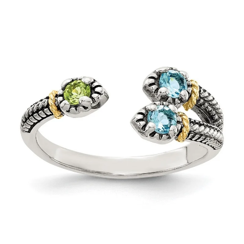 Bold topaz ring-Curata 925 Sterling Silver With 14k Accent Light Swiss Blue Topaz and Peridot Ring