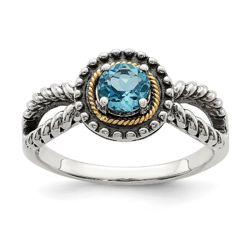 Antique-style opal ring-Curata 925 Sterling Silver With 14k Accent Light Swiss Blue Topaz Ring