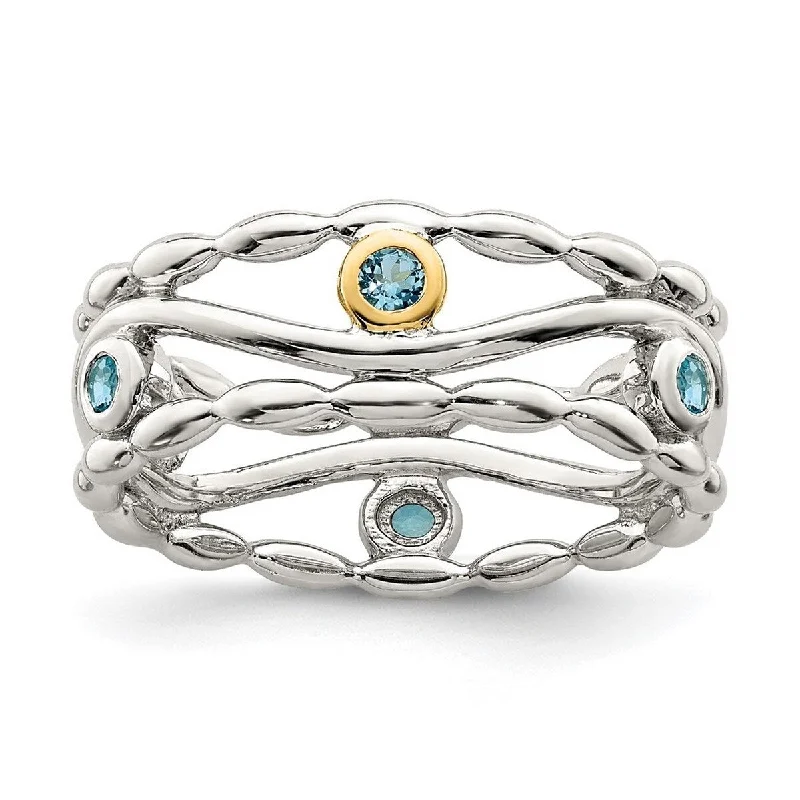 Fine braid ring-Curata 925 Sterling Silver With 14k Accent Light Swiss Blue Topaz Ring