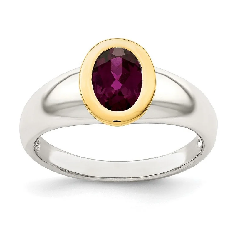 Matte quartzite ring-Curata 925 Sterling Silver With 14k Accent Rhodolite Garnet Oval Ring