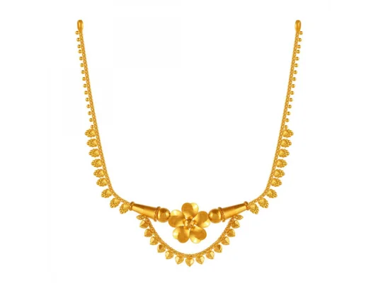 Frayed rim necklace-Dainty 22k Gold Necklace With Floral Accent