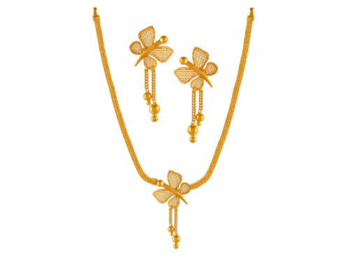 Vivid gold necklace-Dainty Butterfly Designer Lightweight 22k Gold Jewellery Set