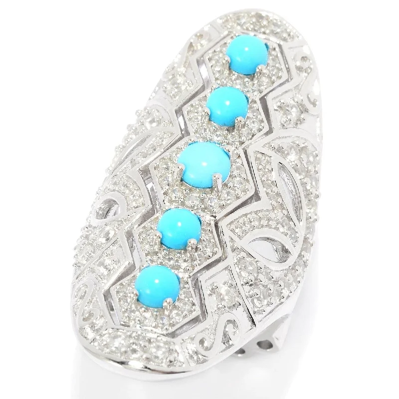 Furrowed edge ring-Dallas Prince Sleeping Beauty Turquoise & White Zircon Shield Ring