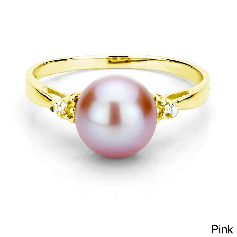 Radiant quartz ring-DaVonna 18k Gold over Silver Pearl and 1/10ct TDW Diamond Ring (L-M, I1-I2)