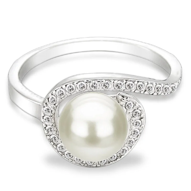 Etched nickel ring-DaVonna Sterling Silver 7-8 mm White Freshwater Pearl and White Topaz Spiral Ring