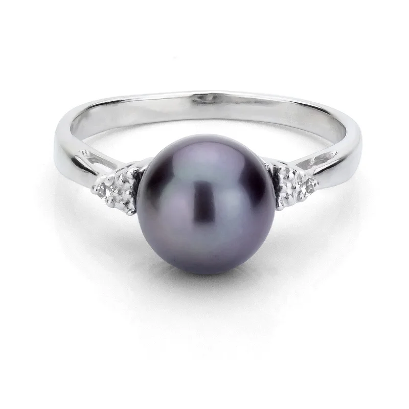 Flush-rim ring-DaVonna Sterling Silver 8-9 mm Round Pearl and 1/10ct TDW Diamond Ring (L-M, I1-I2)