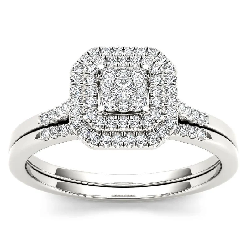 Rustic-edge ring-De Couer 1/3ct TDW Cluster Halo Bridal Set