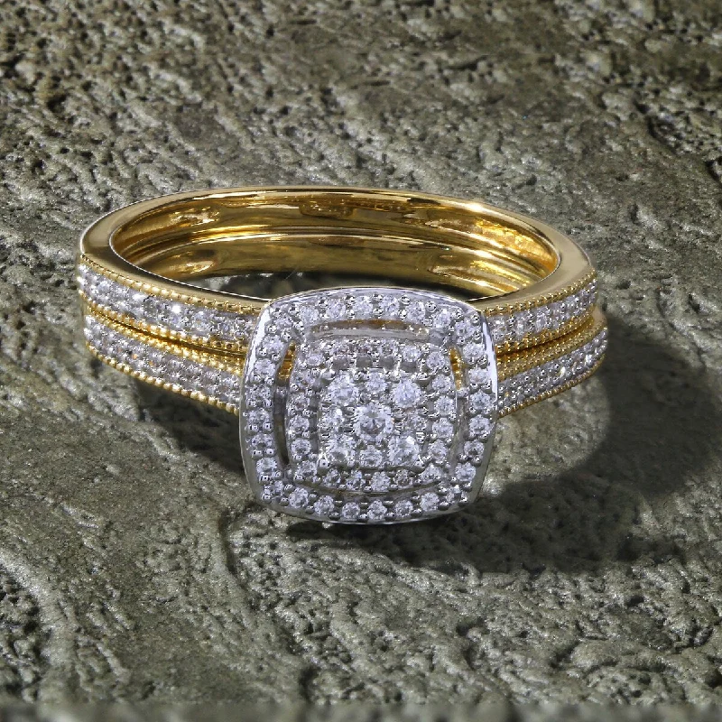 Laced ring-De Couer IGI Certified 10k Gold 1/3ct TDW Diamond Cluster Halo Bridal Set