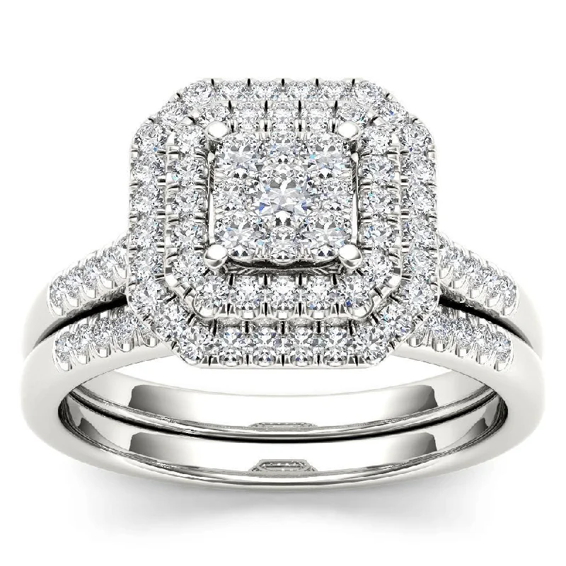 Soft silver ring-De Couer IGI Certified 14k White Gold 1/2ct TDW Diamond Cluster Halo Bridal Set - White H-I