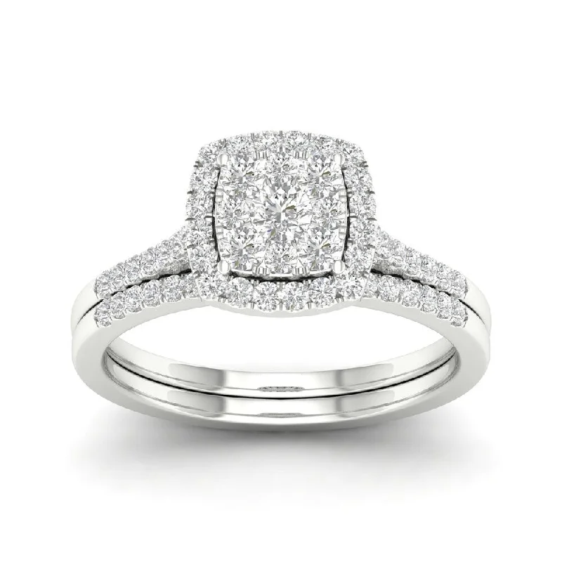 Connected band ring-De Couer Sterling Silver 1/2ct TDW Diamond Halo Bridal Ring