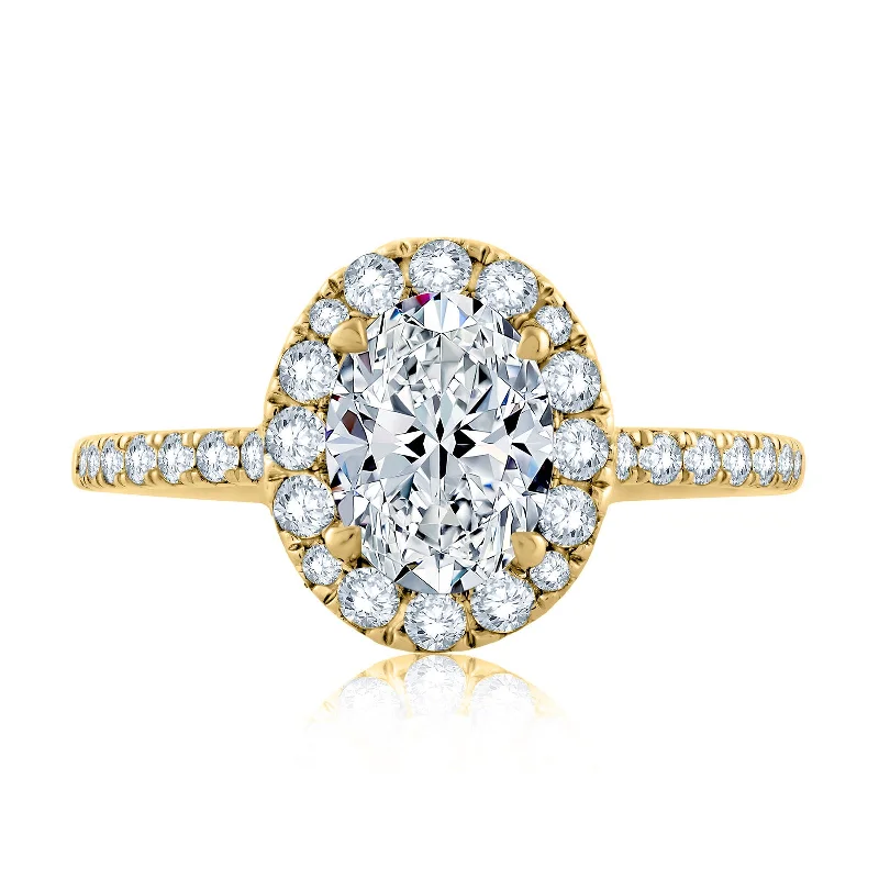 Tilted stone ring-Diamond Halo Semi Mount Ring | 14k Yellow (1.50ct Head)