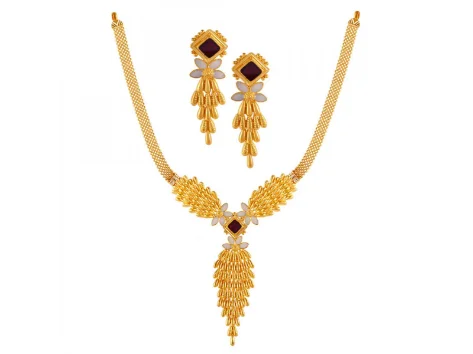 Cool aquamarine necklace-Elaborate Designer 22k Gold Jewellery Set Studded With Red Stones