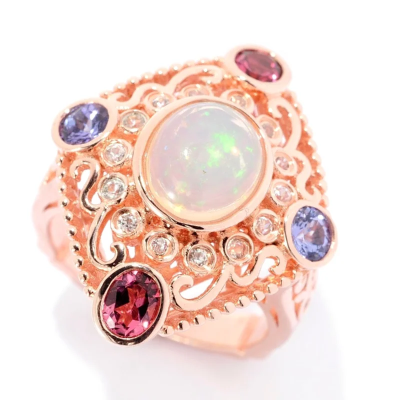 Marbled glaze ring-Ethiopian Opal, Pink Tourmaline & Multi Gemstone Cocktail Ring