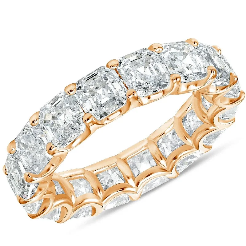 Ripple motif ring-G/VS 10.50 Ct Asscher Cut Moissanite Eternity Ring Wedding Band 10k Gold