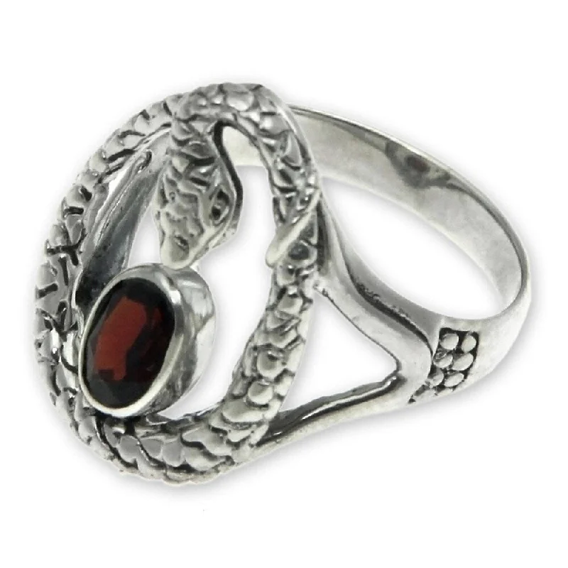 Open-shadow ring-Garnet single stone ring Rainforest Goddess