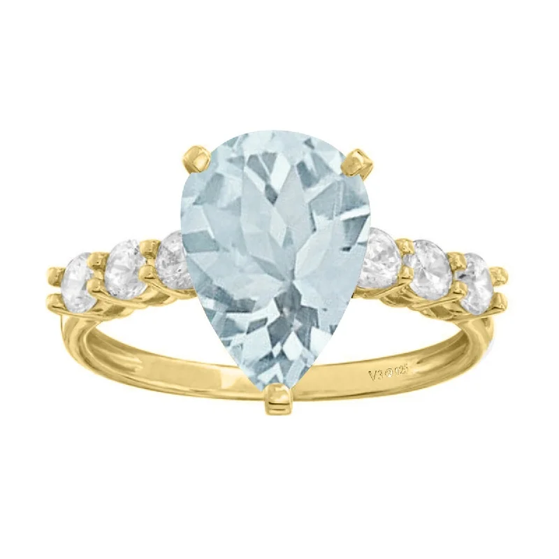 Pocked ring-Gold Over Sterling Silver with Aquamarine, White Topaz Engagement Ring