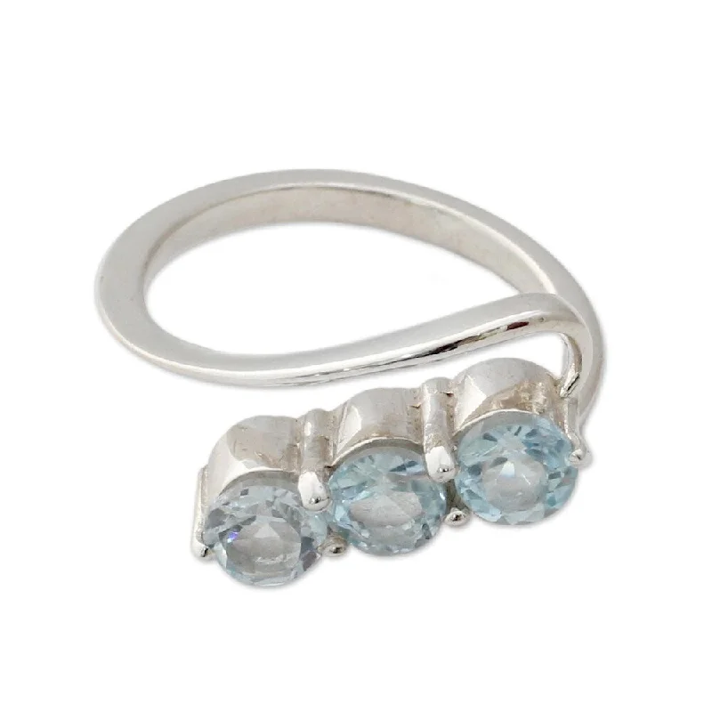 Etched nickel ring-Handmade Celestial Trio Blue Topaz Sterling Silver Ring (India)